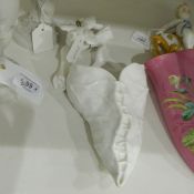 19th century Royal Worcester blanc-de-chine wall pocket in the form of a sewn leaf,