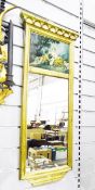 Pier glass-style mirror with painted top frieze and gilt surround and two other gilt and wood
