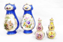 Pair of Augustus Rex baluster-shaped vases with scalloped rim, blue ground,