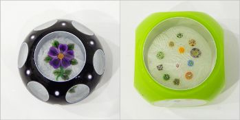 John Deacons purple and white cased cushion paperweight with faceted windows having scrambled white