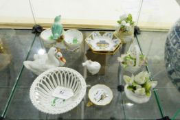 Herend porcelain circular basket, three flower posies, serving dishes etc.