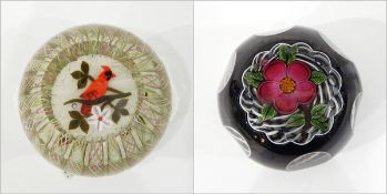 John Deacons paperweight with pink and green latticinio canework to outer layer,