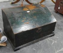 18th century stained pine table-top bureau, the interior fitted three small drawers,
