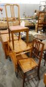 Mahogany-finish tray-top two-tier tea trolley and two bedroom chairs (3)