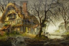 Frank Rose (Contemporary) Watercolour Study of a thatched timber framed farmhouse, signed,