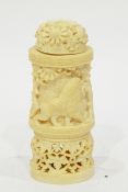 Late 19th/early 20th century carved ivory hollow vessel/jar lacking base and cover of cylindrical