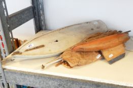 White painted pond yacht with sails, 56cm long and another smaller vintage pond yacht 