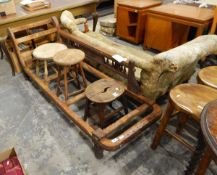 Victorian stained wood chaise longue carcase with turned rail and carved back (in need of