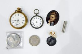 Lady's silver fob watch, engraved (glass missing),