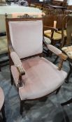 Edwardian period mahogany framed square-back elbow chair,