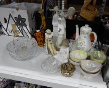 Lladro figure of two nuns, three Nao figures of a clown,