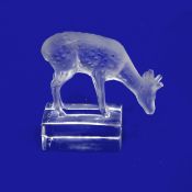 Lalique frosted glass model of a fallow deer, marked 'Lalique, France' on base,