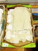 Quantity of lace collars and trimmings and a dress flounce (1 box)