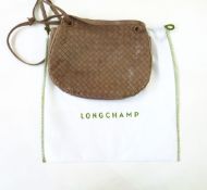 Bottega Veneta taupe plaited leather shoulder bag with inside zipped compartment and brass-coloured