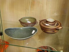 Swedish pottery small oval dish with blue and grey mottled glaze,