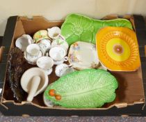 Carnival glass 'Good Luck' dish, Carltonware salad leaf and tomato dish,