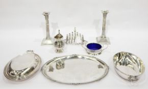 Pair of 'Regent Plate' Corinthian column candlesticks on square bases, retailed by Garrard & Co Ltd,