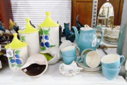 Poole part coffee service, three graduated Arthur Wood storage jars,