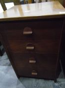 Teak-finish four-drawer bedside chest,