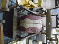 Victorian mahogany commode elbow chair and a coloured leather pouffe (2)