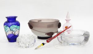 Opalescent footed vase with applied leaf and flower decoration,