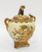 Japanese Satsuma earthenware pot-pourri vase, ovoid and shouldered,