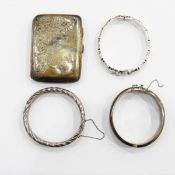 Silver-hinged bangle modelled as bamboo, another silver-hinged bangle with engraved decoration,