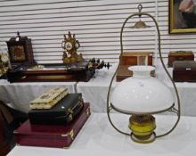 Brass and glass hanging oil lamp 