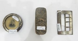 Silver buckle of plain rectangular form,