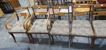 Set of eight reproduction Regency-style mahogany-framed dining chairs (six standards and two
