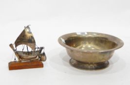 White metal bowl of circular form, on pedestal foot, marked '925',