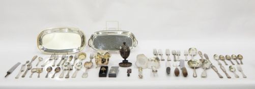 Silver plated entree dish and cover of narrow proportions, a silver plated sauce boat,