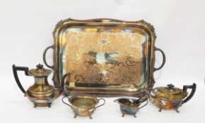 Silver plated four-piece teaset each item of shaped oval form,