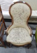 Victorian walnut balloon back show wood nursing chair,