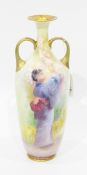 Royal Dalton baluster-shaped two-handled bottle vase depicting Chinese woman picking blossom,