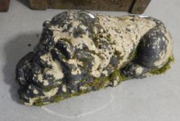 Pair of reconstituted stone models of the Canova lions, with remains of black paint,