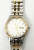 Gentleman's bi-colour stainless steel and gilt metal Seiko bracelet watch,