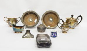 Victorian silver plated hip flask with pull-off cover/beaker, a pair of silver plated wine coasters,