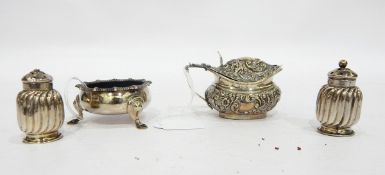 Silver mustard, Birmingham 1901, of oval form with floral decoration,