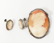 Shell cameo brooch of 'Hope' depicted as a maiden with an anchor to her shoulder,