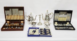 EPNS tea and coffee service of four pieces, baluster-shaped, EPNS table candlestick,