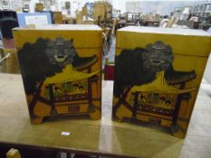 LOT WITHDRAWN Pair of Chinese storage boxes of rectangular form painted with scenes of figures and