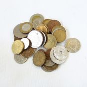 Quantity of mixed foreign coinage and an album and contents of cigarette cards including Lambert &