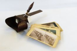 Wooden stereoscopic viewer and a collection of stereoscopic cards including scenes of coal mining,
