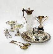 Pair of silver plated comports, the bowls of circular form with pierced rims,