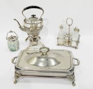 Victorian silver plated spirit kettle and stand, the kettle of half-fluted oval form,