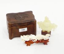 Chinese green hardstone carved pot and cover on stand,