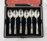 Set of six mid 20th century silver coffee spoons, Sheffield 1945, makers Cooper Brothers & Sons Ltd,