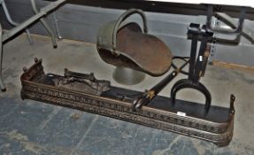 Cast iron fire curb, a cast iron bootscraper, cast iron firedogs,