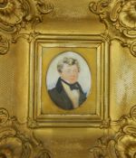 19th century school Miniature portrait painting on ivory Head and shoulders study of a gentleman,